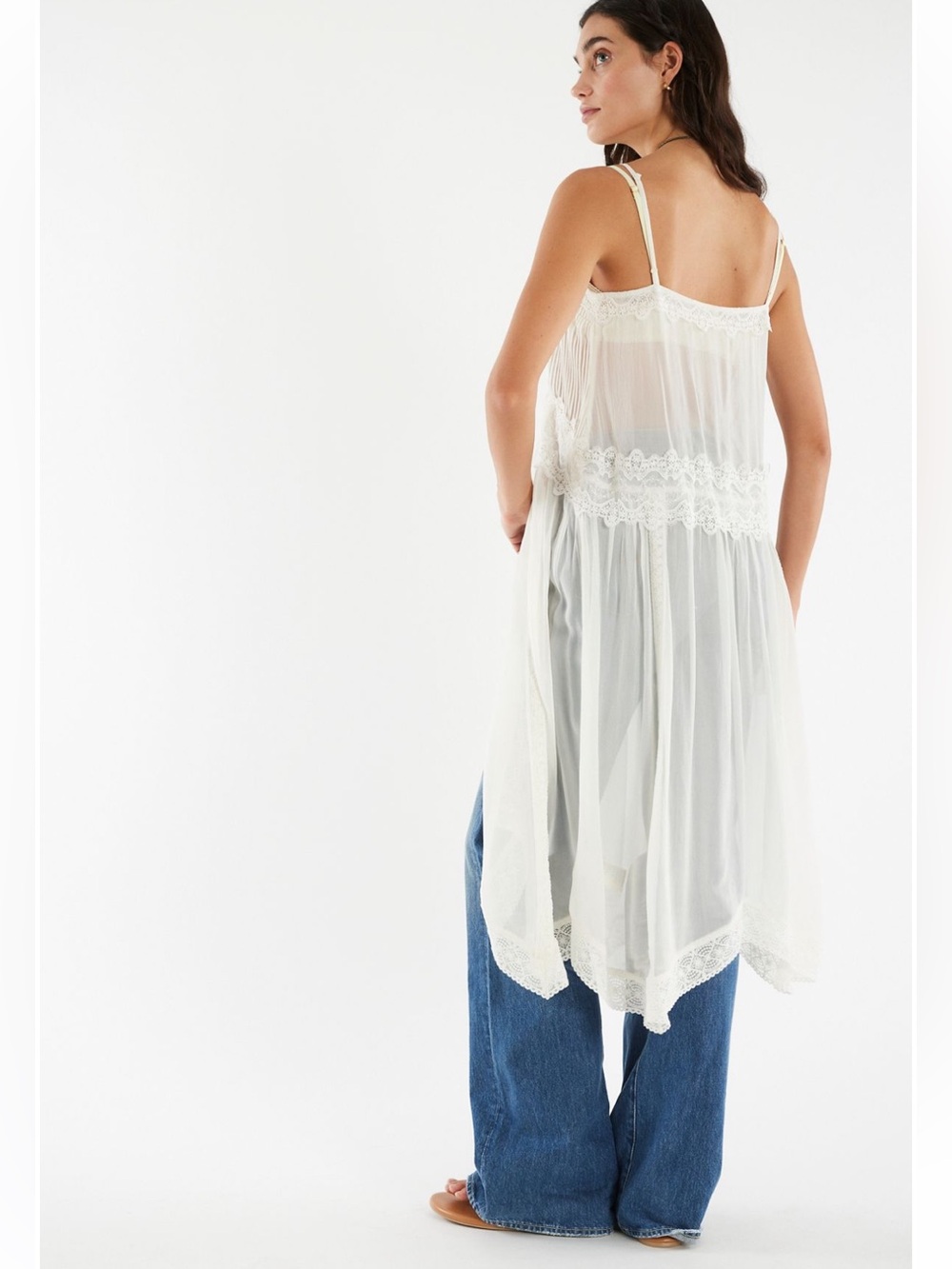new Free People Snowbird Maxi lace trim button down top in ivory off white - Picture 3 of 14